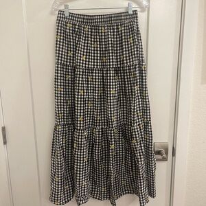 Cottagecore Daisy Black White Gingham Maxi Skirt Yellow Fairycore Prairie